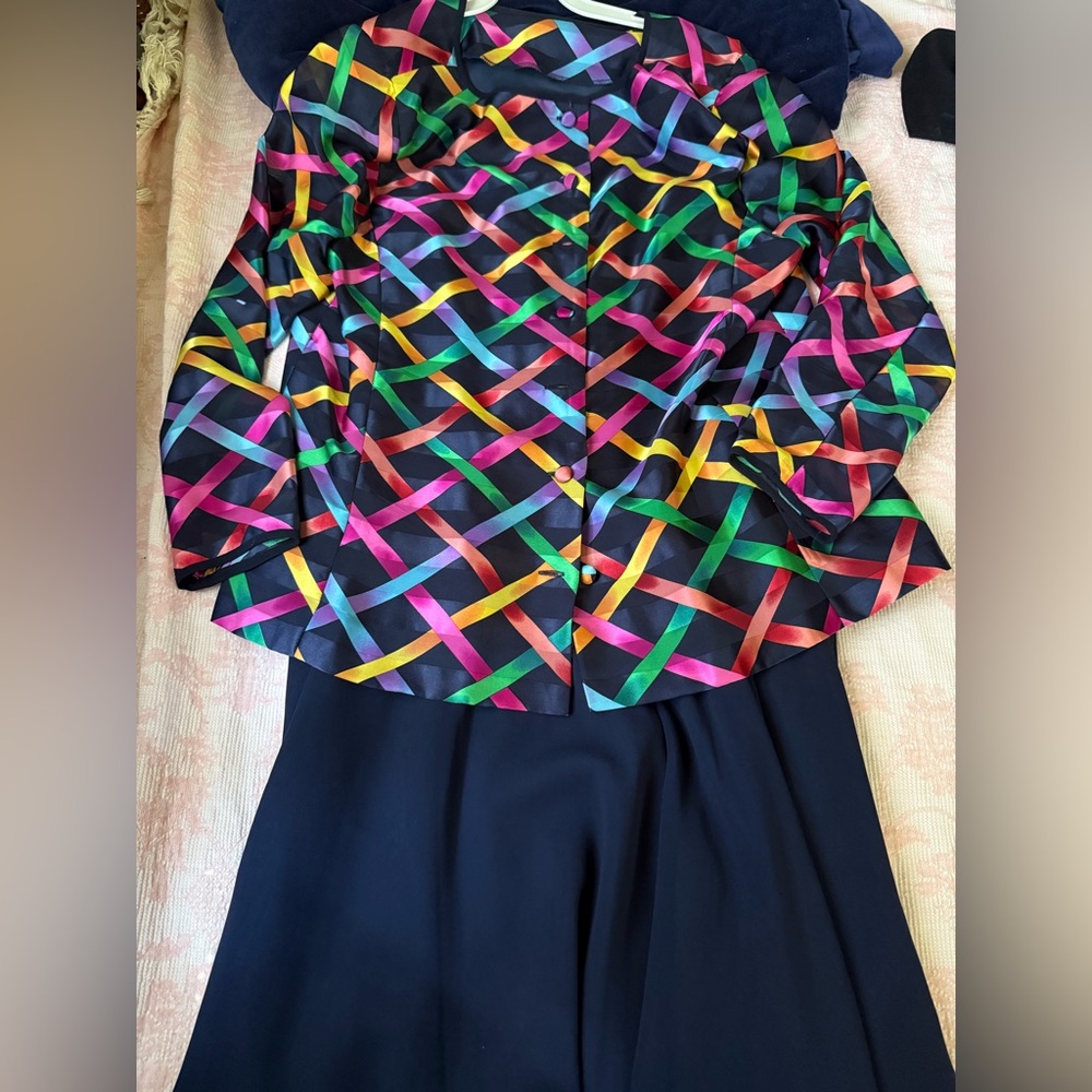 Vintage Colorful Geometric Blouse and skirt